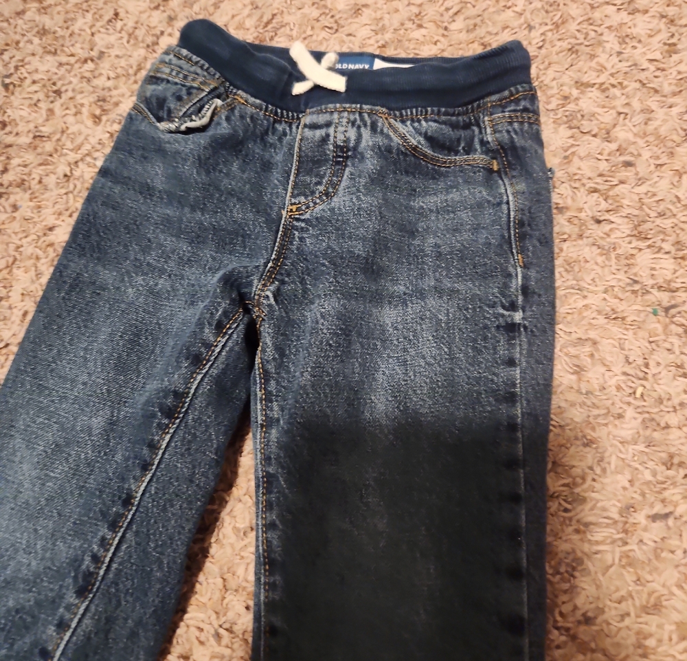 Warm Old Navy Boys Dark Blue Denim Knit Waist Jeans Fleece Lined